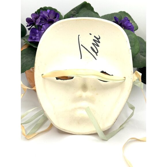 Hand-Painted Ceramic Venetian Mask With Ribbon Ties - Picture 6 of 8